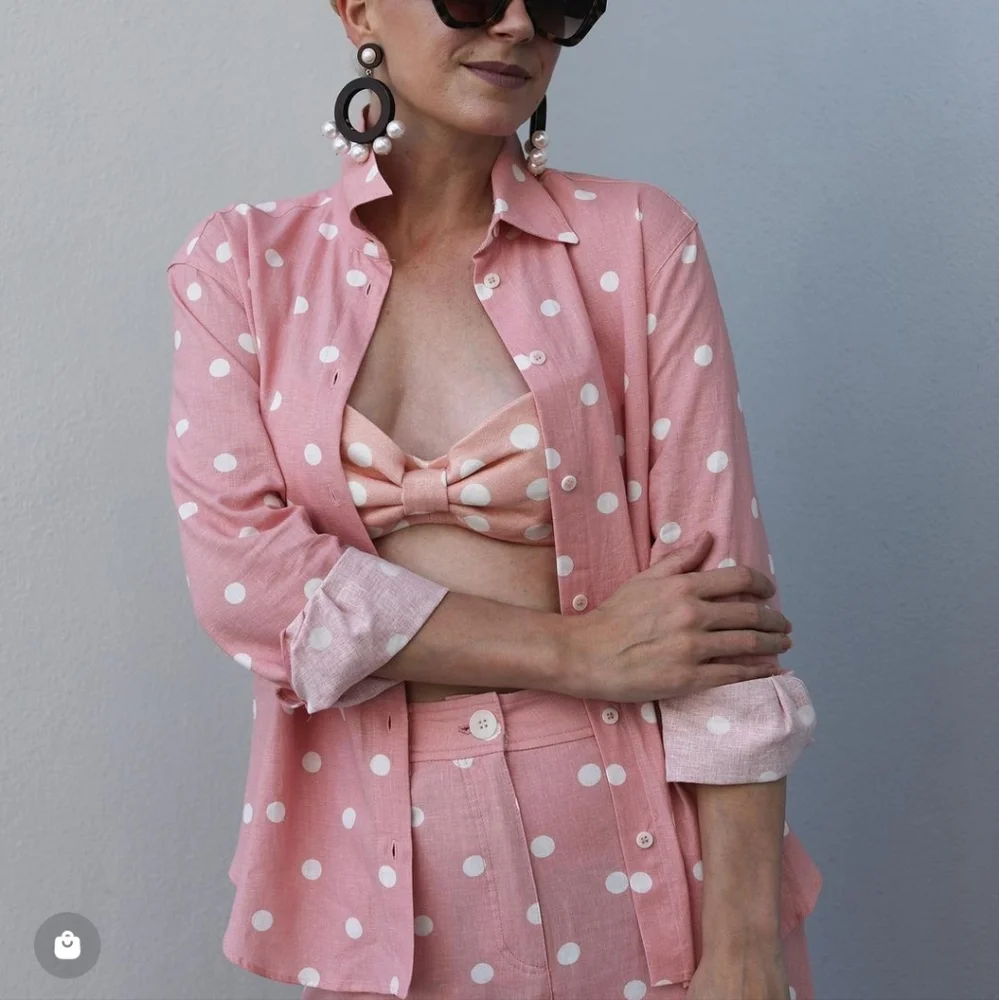 Zara 2 pcs linen blend polka dot shirt + pants set - Picture 4 of 8